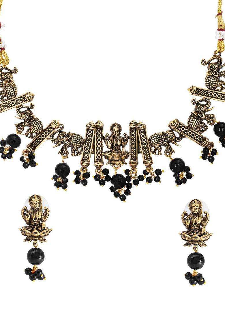 Gold-Plated Cubic Zirconia Stone-Studded Jewellery Set for Women | Traditional Temple Jewellery for Wedding & Festive Wear | Gift for Her - Indya