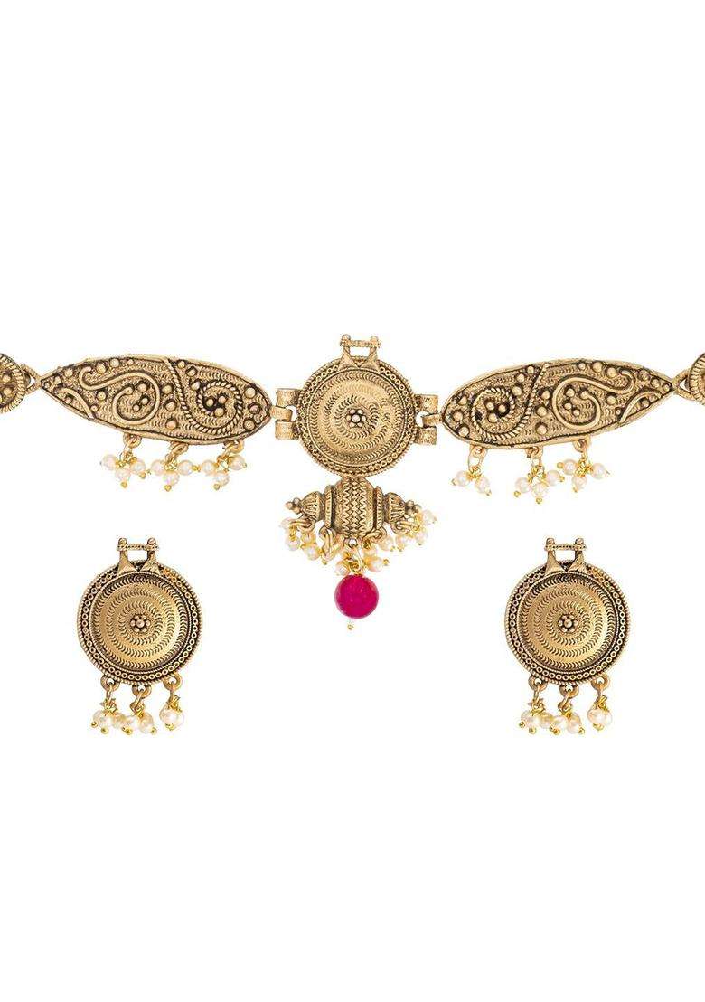 Gold-Plated Cubic Zirconia Studded Jewellery Set for Women | Traditional Temple Jewellery for Wedding & Festive Wear | Gift for Her - Indya