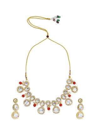 Gold-Plated CZ Stones Studded & Beaded Jewellery Set for Women | Traditional Temple Jewellery for Wedding & Festive Wear | Gift for Her