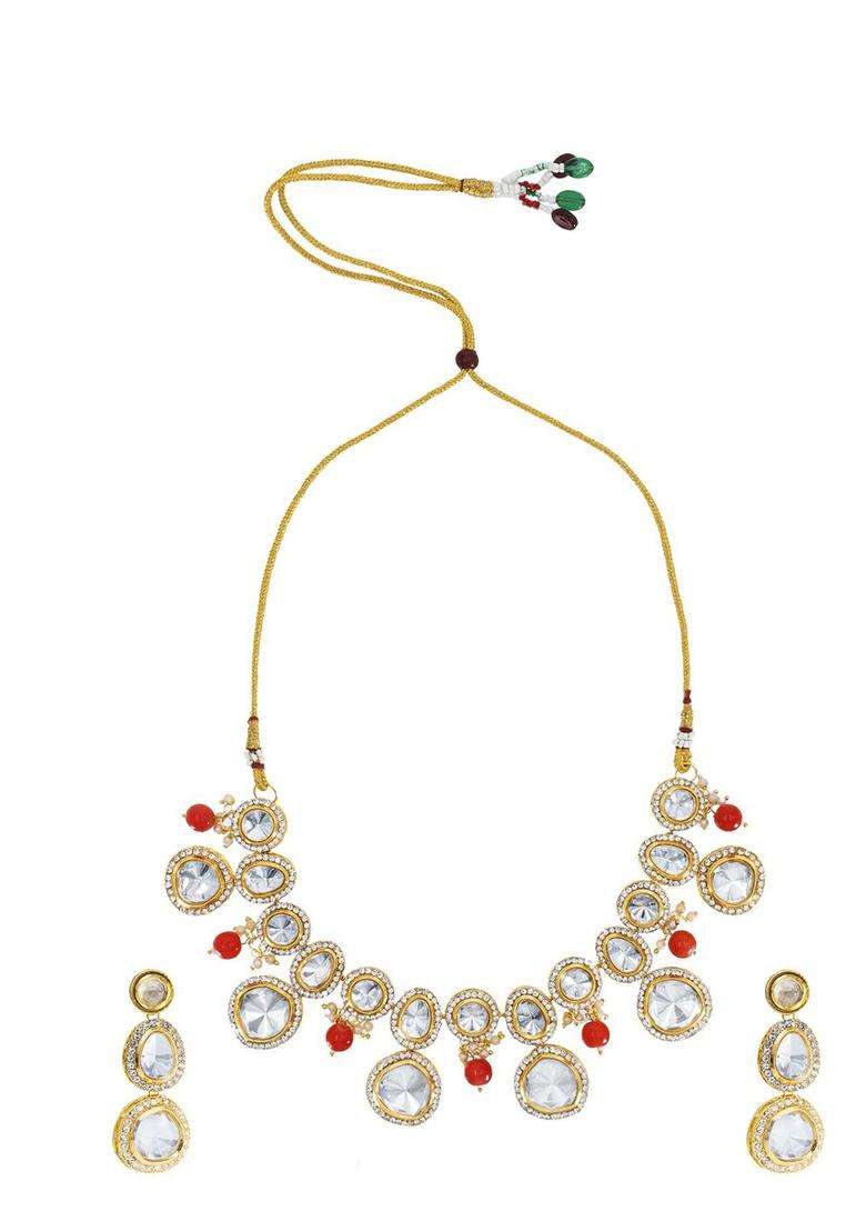 Gold-Plated CZ Stones Studded & Beaded Jewellery Set for Women | Traditional Temple Jewellery for Wedding & Festive Wear | Gift for Her - Indya