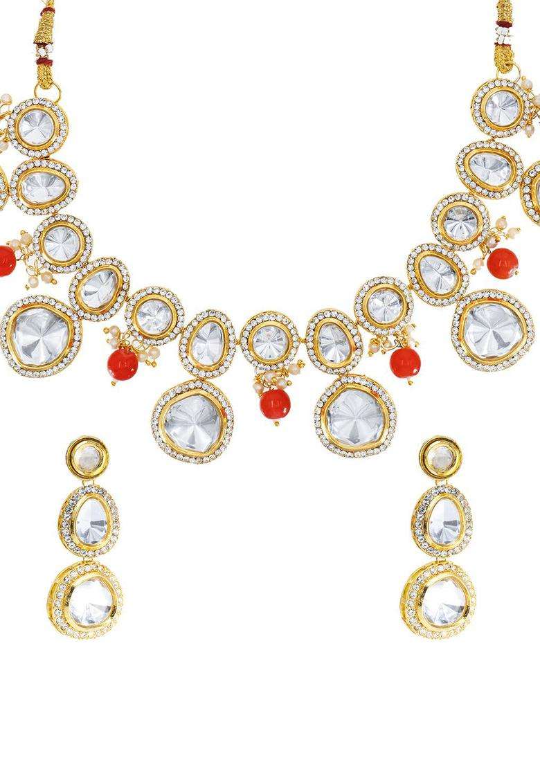 Gold-Plated CZ Stones Studded & Beaded Jewellery Set for Women | Traditional Temple Jewellery for Wedding & Festive Wear | Gift for Her - Indya