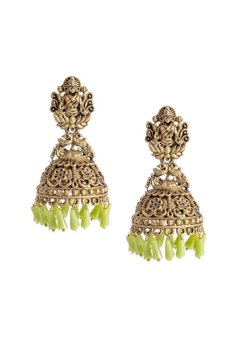 Gold-Plated Silver-Plated Beaded Dome Shaped Jhumkas for Women | Traditional Temple Jewellery for Wedding & Festive Wear | Gift for Her - Indya