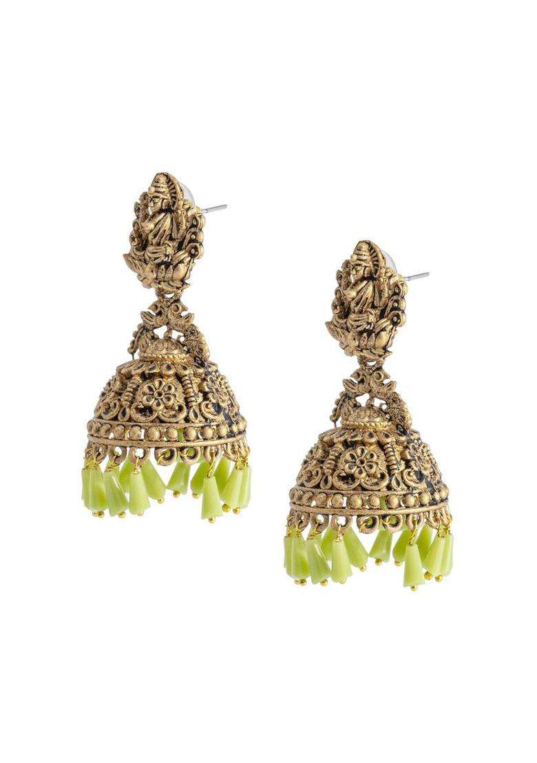 Gold-Plated Silver-Plated Beaded Dome Shaped Jhumkas for Women | Traditional Temple Jewellery for Wedding & Festive Wear | Gift for Her - Indya