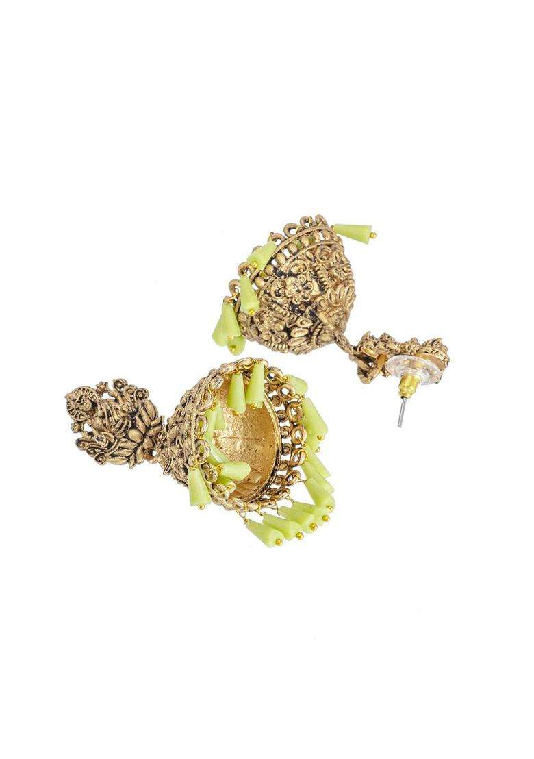 Gold-Plated Silver-Plated Beaded Dome Shaped Jhumkas for Women | Traditional Temple Jewellery for Wedding & Festive Wear | Gift for Her - Indya