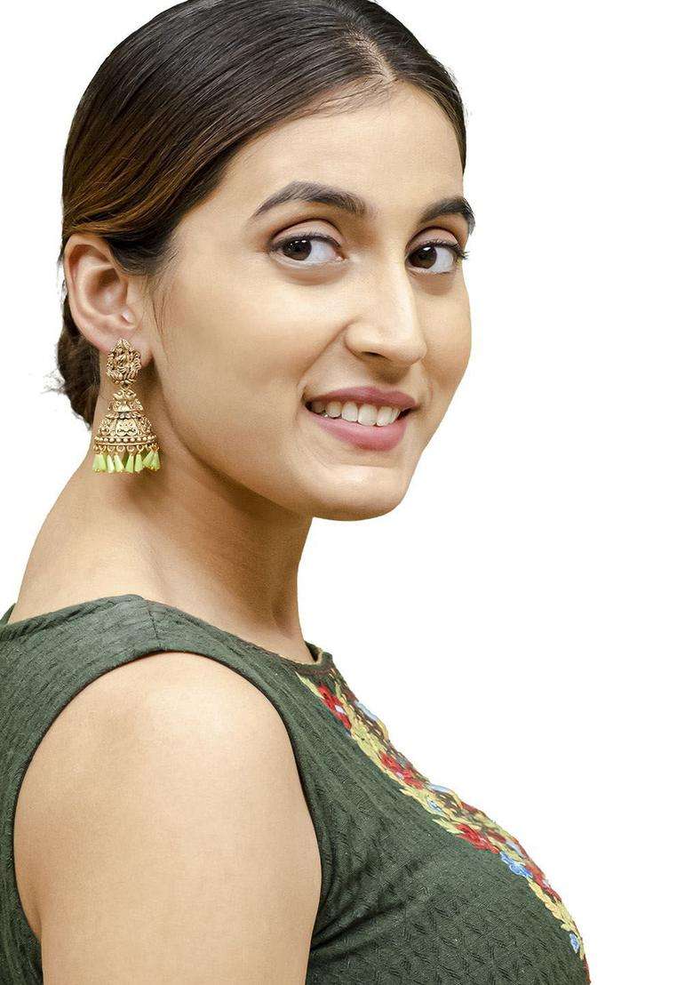Gold-Plated Silver-Plated Beaded Dome Shaped Jhumkas for Women | Traditional Temple Jewellery for Wedding & Festive Wear | Gift for Her - Indya