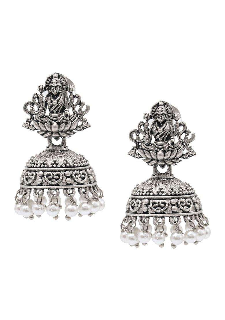 Silver-Plated Beaded Dome Shaped Jhumkas for Women | Traditional Temple Jewellery for Wedding & Festive Wear | Gift for Her - Indya