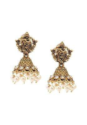 Gold-Plated Cubic Zirconia Studded Dome Shaped Jhumkas for Women | Traditional Temple Jewellery for Wedding & Festive Wear | Gift for Her