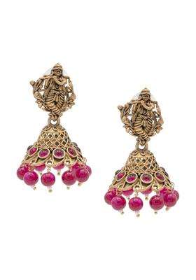 Gold-Plated Cubic Zirconia Studded Dome Shaped Jhumkas for Women | Traditional Temple Jewellery for Wedding & Festive Wear | Gift for Her