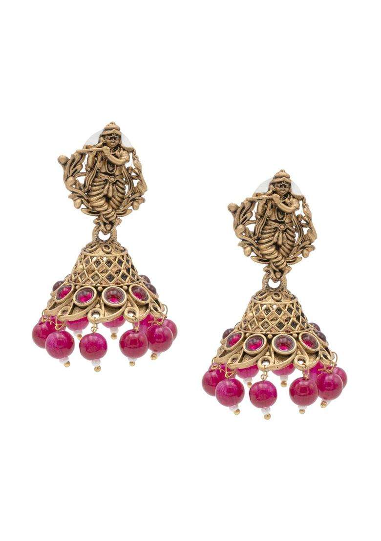 Gold-Plated Cubic Zirconia Studded Dome Shaped Jhumkas for Women | Traditional Temple Jewellery for Wedding & Festive Wear | Gift for Her - Indya