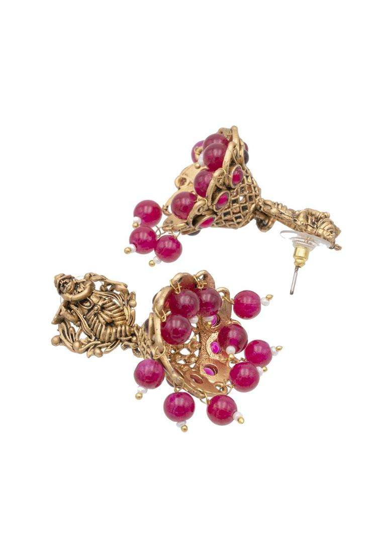 Gold-Plated Cubic Zirconia Studded Dome Shaped Jhumkas for Women | Traditional Temple Jewellery for Wedding & Festive Wear | Gift for Her - Indya