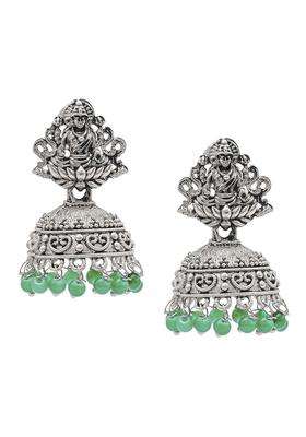 Silver-Plated Cubic Zirconia Studded Dome Shaped Jhumkas for Women | Traditional Temple Jewellery for Wedding & Festive Wear | Gift for Her