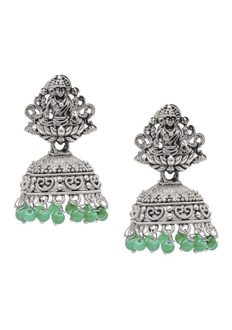 Silver-Plated Cubic Zirconia Studded Dome Shaped Jhumkas for Women | Traditional Temple Jewellery for Wedding & Festive Wear | Gift for Her - Indya
