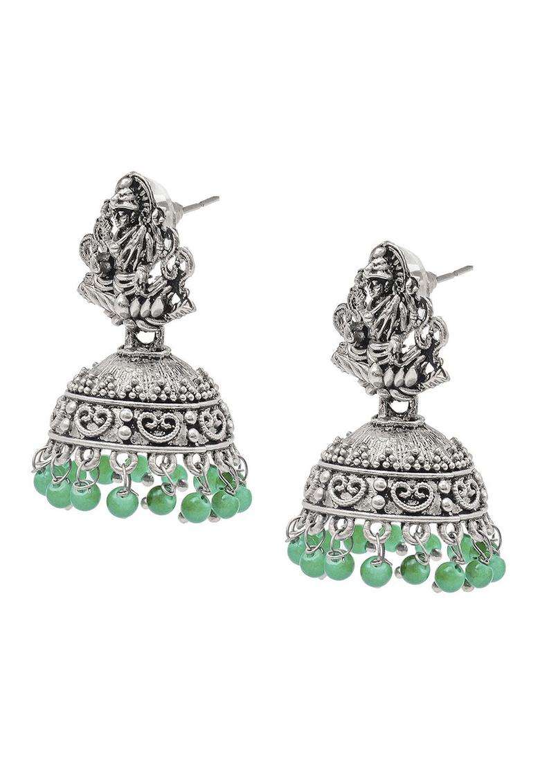 Silver-Plated Cubic Zirconia Studded Dome Shaped Jhumkas for Women | Traditional Temple Jewellery for Wedding & Festive Wear | Gift for Her - Indya