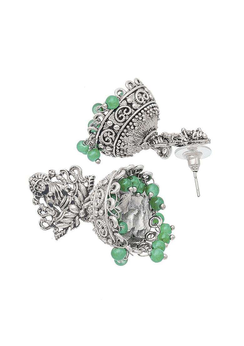 Silver-Plated Cubic Zirconia Studded Dome Shaped Jhumkas for Women | Traditional Temple Jewellery for Wedding & Festive Wear | Gift for Her - Indya