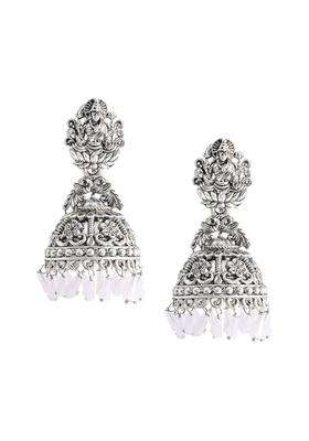 Silver-Plated Cubic Zirconia Studded Dome Shaped Jhumkas for Women | Traditional Temple Jewellery for Wedding & Festive Wear | Gift for Her