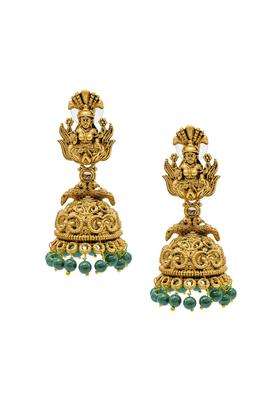 Cubic Zirconia Gold-Plated Temple Jhumkas for Women | Traditional Temple Jewellery for Wedding & Festive Wear | Gift for Her