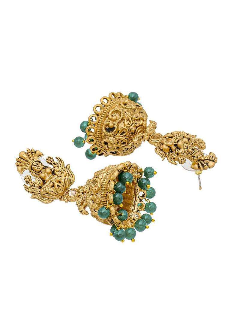 Cubic Zirconia Gold-Plated Temple Jhumkas for Women | Traditional Temple Jewellery for Wedding & Festive Wear | Gift for Her - Indya