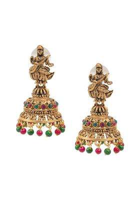 Gold-Plated Artificial Beads Temple Jhumkas Earrings for Women | Traditional Temple Jewellery for Wedding & Festive Wear | Gift for Her