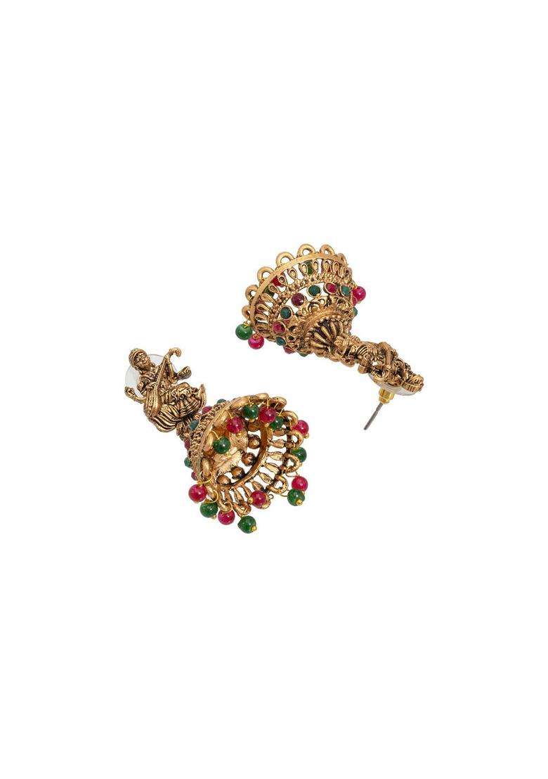 Gold-Plated Artificial Beads Temple Jhumkas Earrings for Women | Traditional Temple Jewellery for Wedding & Festive Wear | Gift for Her - Indya