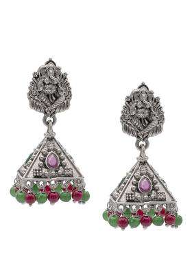 Silver-Plated Brass Cubic Zirconia Temple Jhumkas Earrings for Women | Traditional Temple Jewellery for Wedding & Festive Wear | Gift for Her