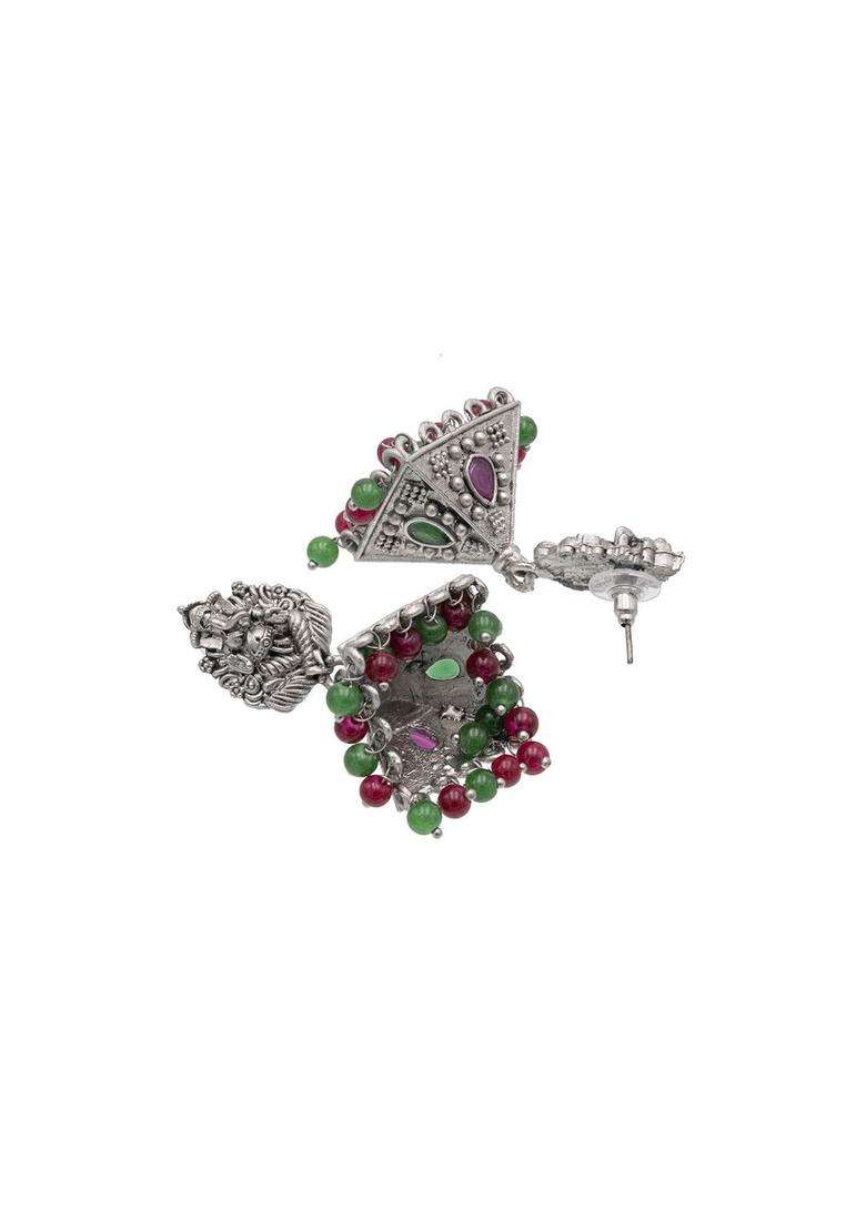 Silver-Plated Brass Cubic Zirconia Temple Jhumkas Earrings for Women | Traditional Temple Jewellery for Wedding & Festive Wear | Gift for Her - Indya
