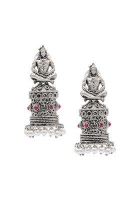 Silver-Plated Contemporary Jhumkas Earrings with CZ Stone for Women | Traditional Temple Jewellery for Wedding & Festive Wear | Gift for Her
