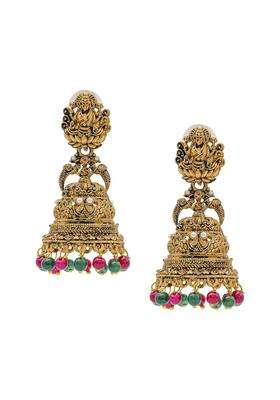 Gold-Plated Brass Artificial Beads Temple Jhumkas Earrings for Women | Traditional Temple Jewellery for Wedding & Festive Wear | Gift for Her