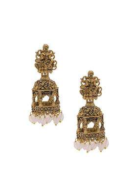 Gold-Plated Brass Artificial Beads Temple Jhumkas Earrings for Women | Traditional Temple Jewellery for Wedding & Festive Wear | Gift for Her