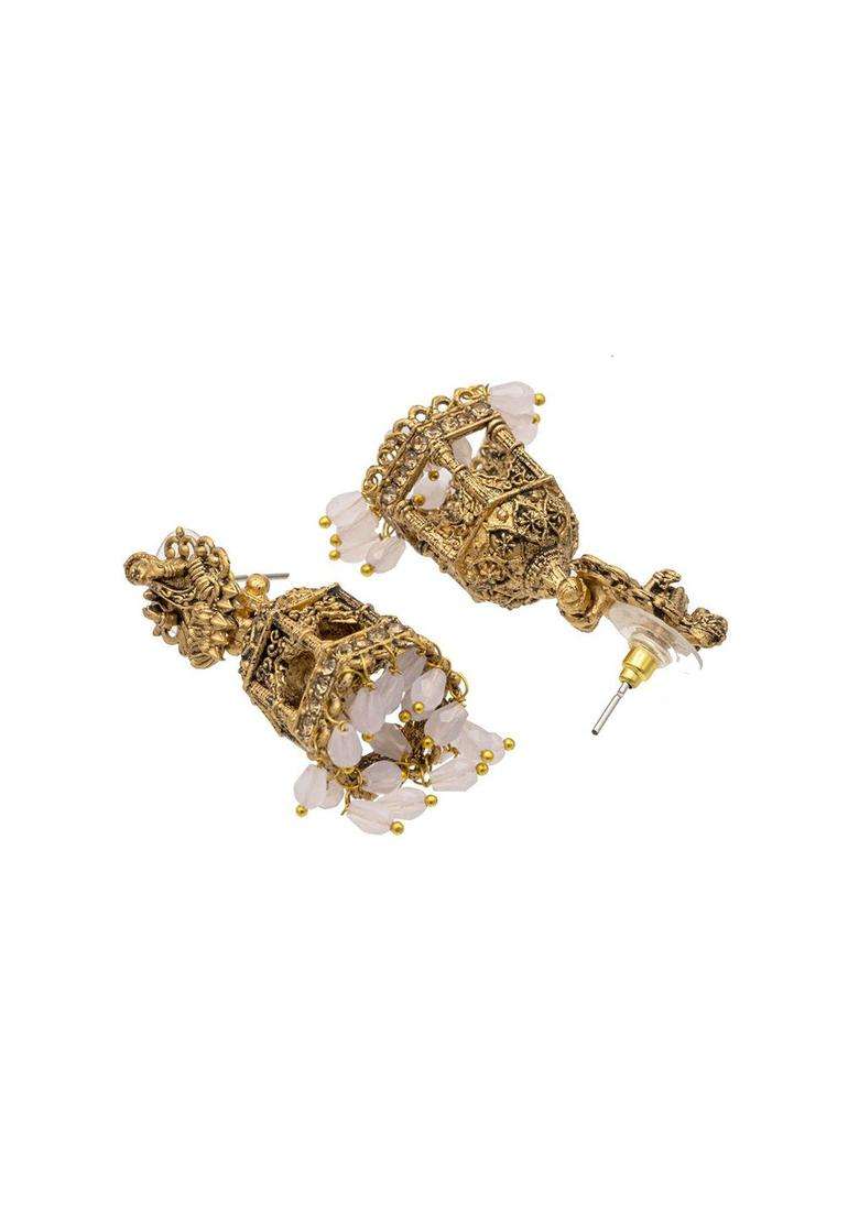 Gold-Plated Brass Artificial Beads Temple Jhumkas Earrings for Women | Traditional Temple Jewellery for Wedding & Festive Wear | Gift for Her - Indya