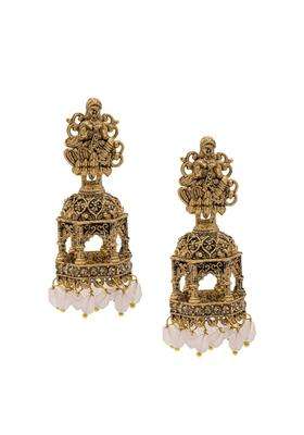 Gold-Plated Cubic Zirconia Studed Oxidised Temple Jhumkas for Women | Traditional Temple Jewellery for Wedding & Festive Wear | Gift for Her