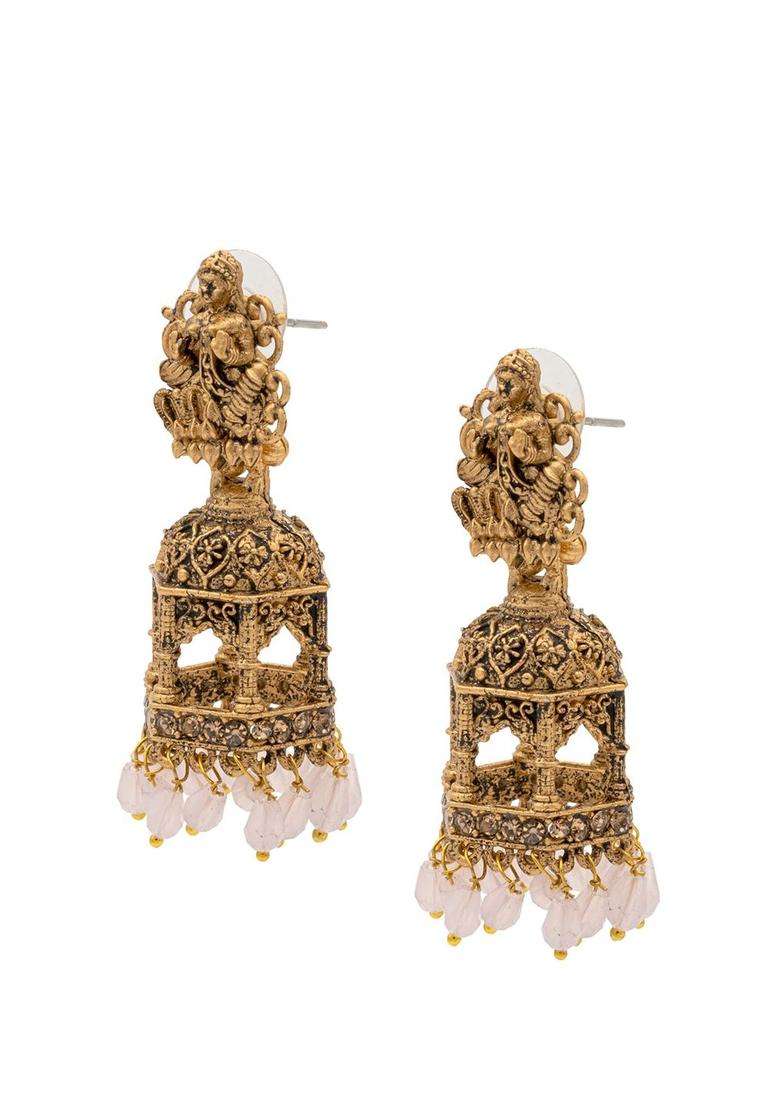 Gold-Plated Cubic Zirconia Studed Oxidised Temple Jhumkas for Women | Traditional Temple Jewellery for Wedding & Festive Wear | Gift for Her - Indya