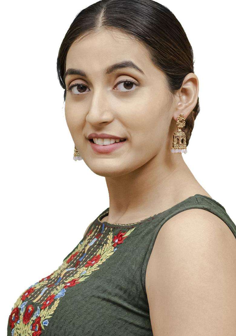 Gold-Plated Cubic Zirconia Studed Oxidised Temple Jhumkas for Women | Traditional Temple Jewellery for Wedding & Festive Wear | Gift for Her - Indya