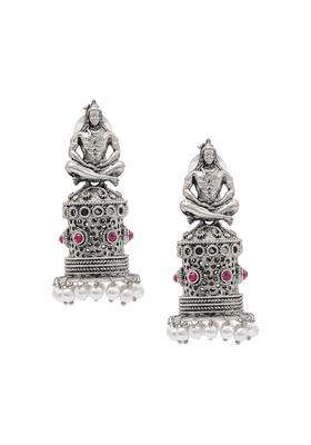Silver-Plated Cubic Zirconia Studed Oxidised Temple Jhumkas for Women | Traditional Temple Jewellery for Wedding & Festive Wear | Gift for Her