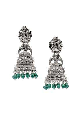 Silver-Plated Cubic Zirconia Dome Shaped Jhumkas for Women | Traditional Temple Jewellery for Wedding & Festive Wear | Gift for Her