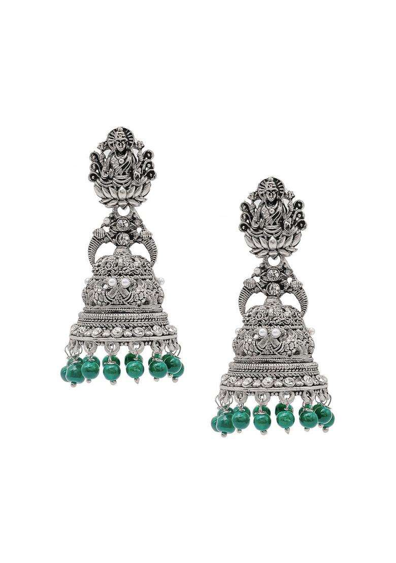 Silver-Plated Cubic Zirconia Dome Shaped Jhumkas for Women | Traditional Temple Jewellery for Wedding & Festive Wear | Gift for Her - Indya