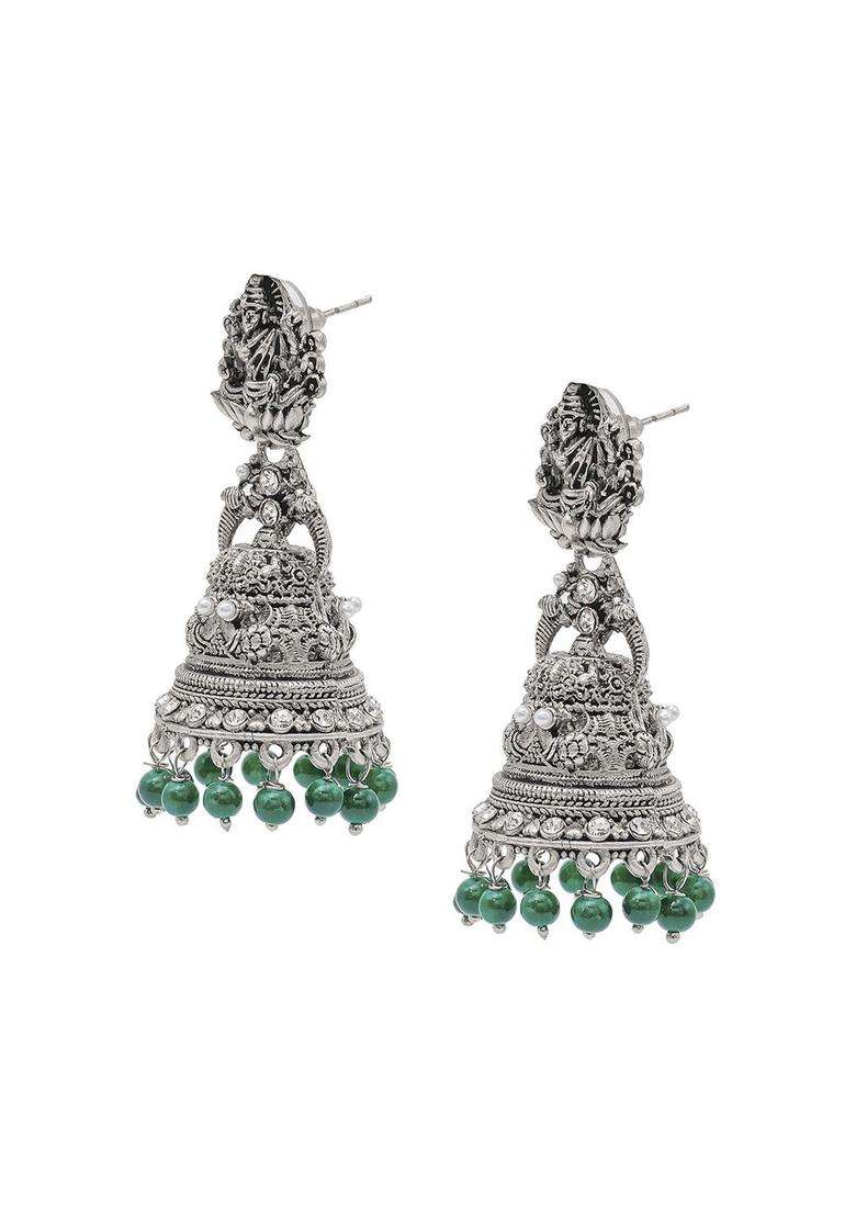 Silver-Plated Cubic Zirconia Dome Shaped Jhumkas for Women | Traditional Temple Jewellery for Wedding & Festive Wear | Gift for Her - Indya