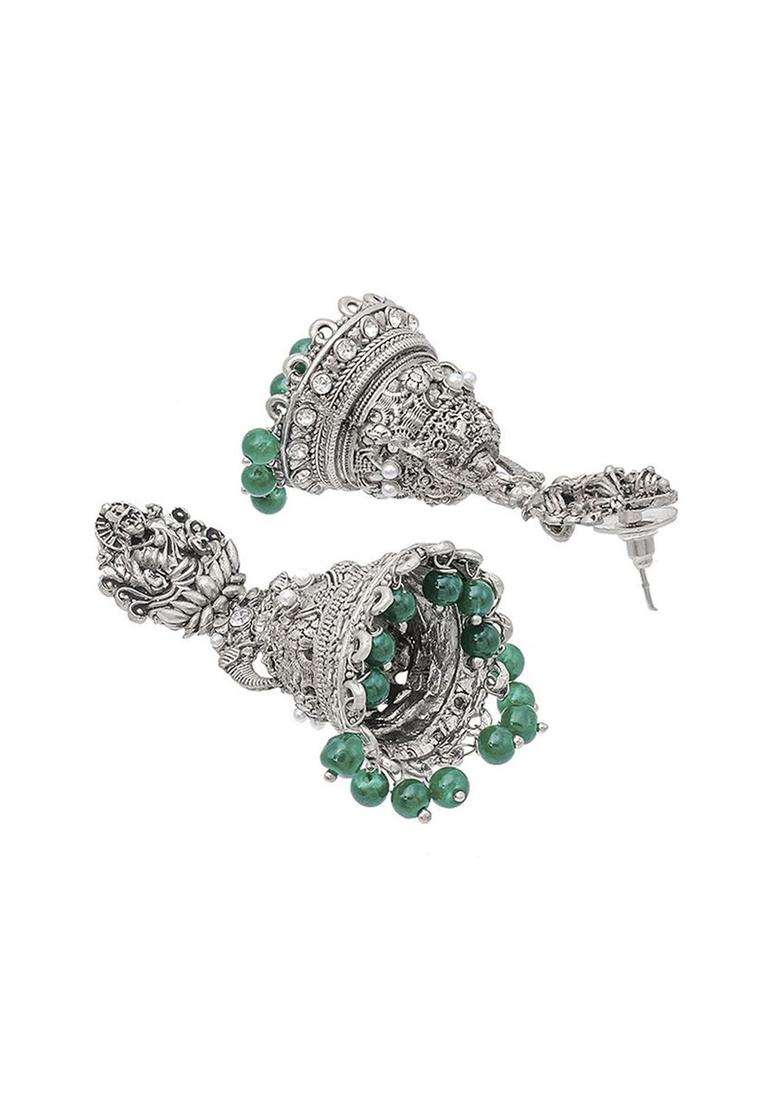 Silver-Plated Cubic Zirconia Dome Shaped Jhumkas for Women | Traditional Temple Jewellery for Wedding & Festive Wear | Gift for Her - Indya