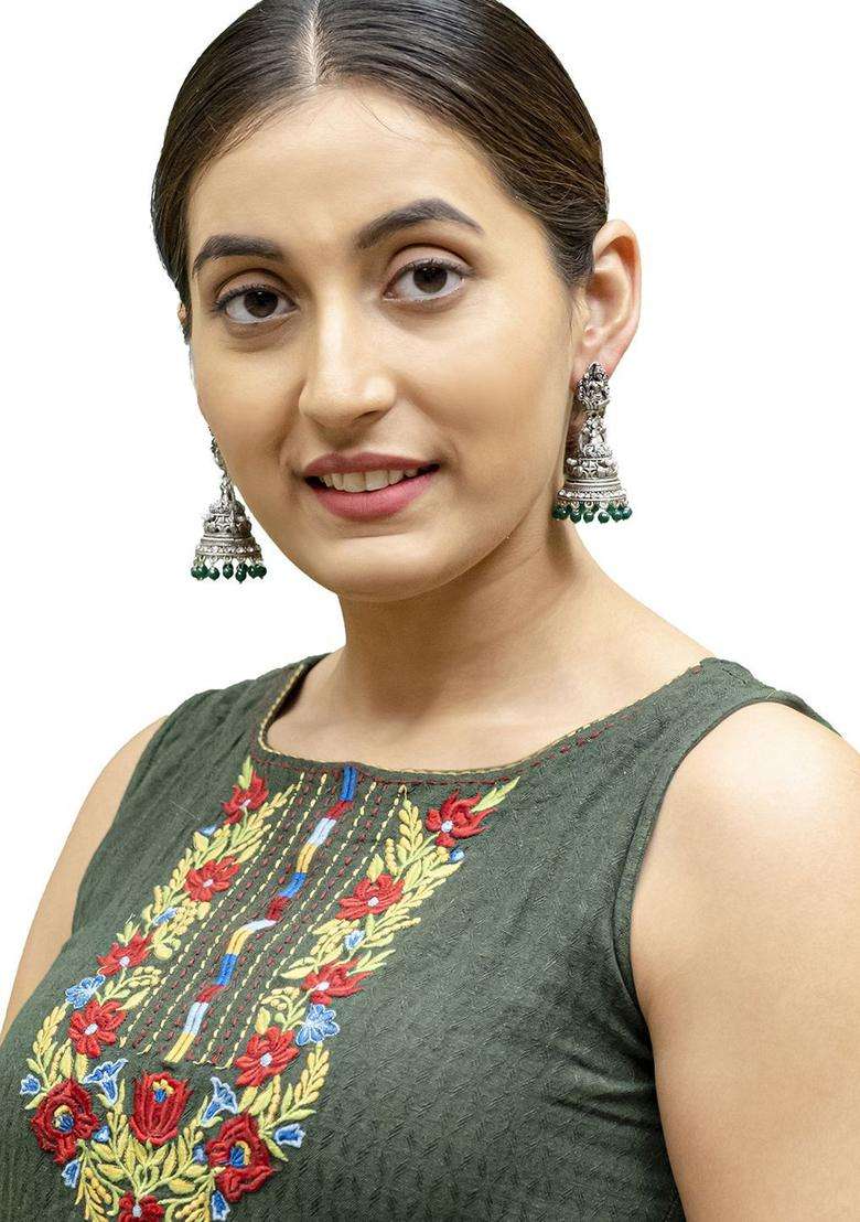 Silver-Plated Cubic Zirconia Dome Shaped Jhumkas for Women | Traditional Temple Jewellery for Wedding & Festive Wear | Gift for Her - Indya