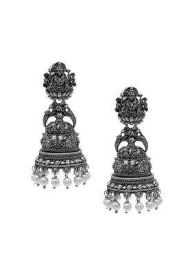 Silver-Plated Dome Shaped Cubic Zirconia Jhumkas for Women | Traditional Temple Jewellery for Wedding & Festive Wear | Gift for Her