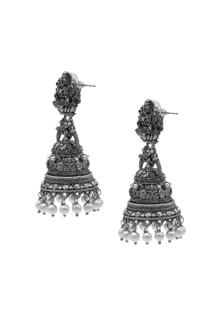 Silver-Plated Dome Shaped Cubic Zirconia Jhumkas for Women | Traditional Temple Jewellery for Wedding & Festive Wear | Gift for Her - Indya