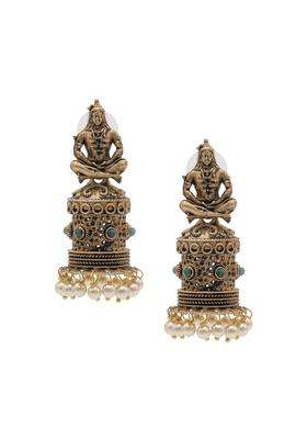 Gold-Plated Cubic Zirconia Studed Oxidised Temple Jhumkas for Women | Traditional Temple Jewellery for Wedding & Festive Wear | Gift for Her