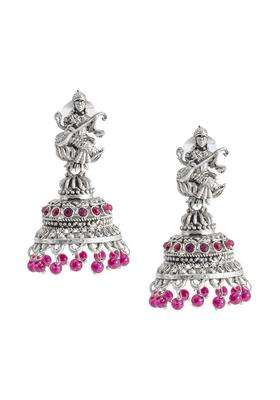 Silver-Plated Contemporary Jhumkas Earrings with CZ Stone for Women | Traditional Temple Jewellery for Wedding & Festive Wear | Gift for Her