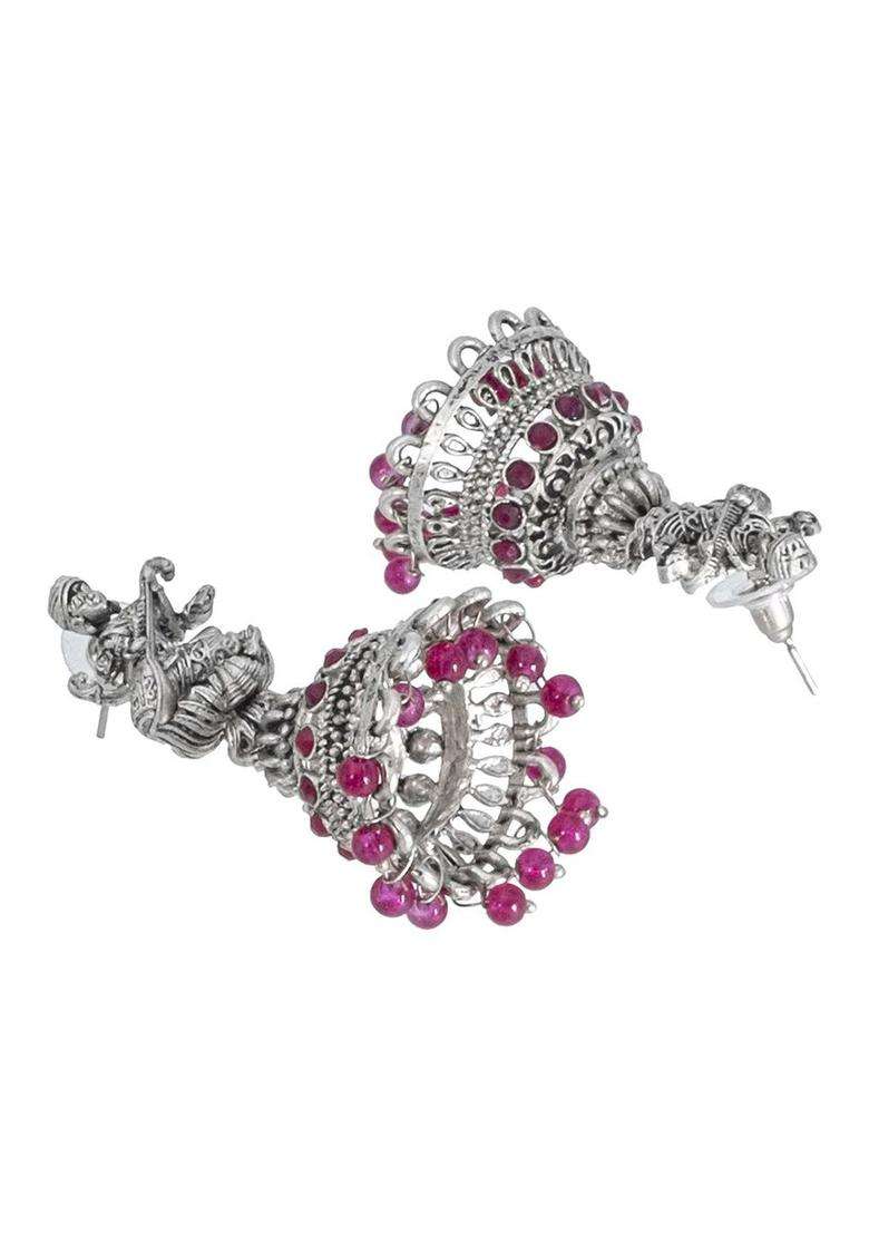Silver-Plated Contemporary Jhumkas Earrings with CZ Stone for Women | Traditional Temple Jewellery for Wedding & Festive Wear | Gift for Her - Indya