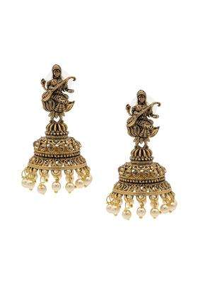 Gold-Plated Contemporary Jhumkas Earrings with CZ Stone for Women | Traditional Temple Jewellery for Wedding & Festive Wear | Gift for Her
