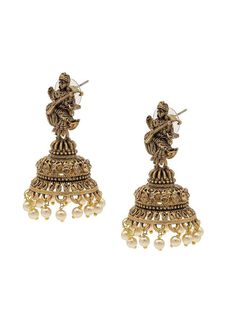 Gold-Plated Contemporary Jhumkas Earrings with CZ Stone for Women | Traditional Temple Jewellery for Wedding & Festive Wear | Gift for Her - Indya