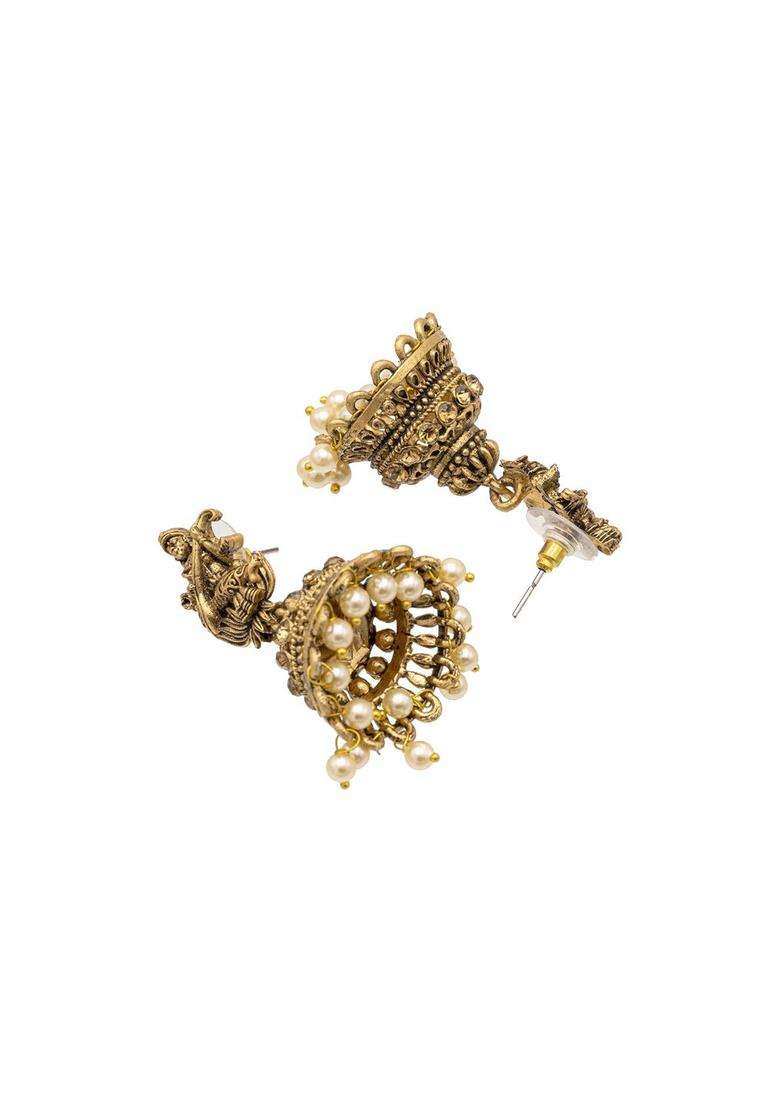 Gold-Plated Contemporary Jhumkas Earrings with CZ Stone for Women | Traditional Temple Jewellery for Wedding & Festive Wear | Gift for Her - Indya