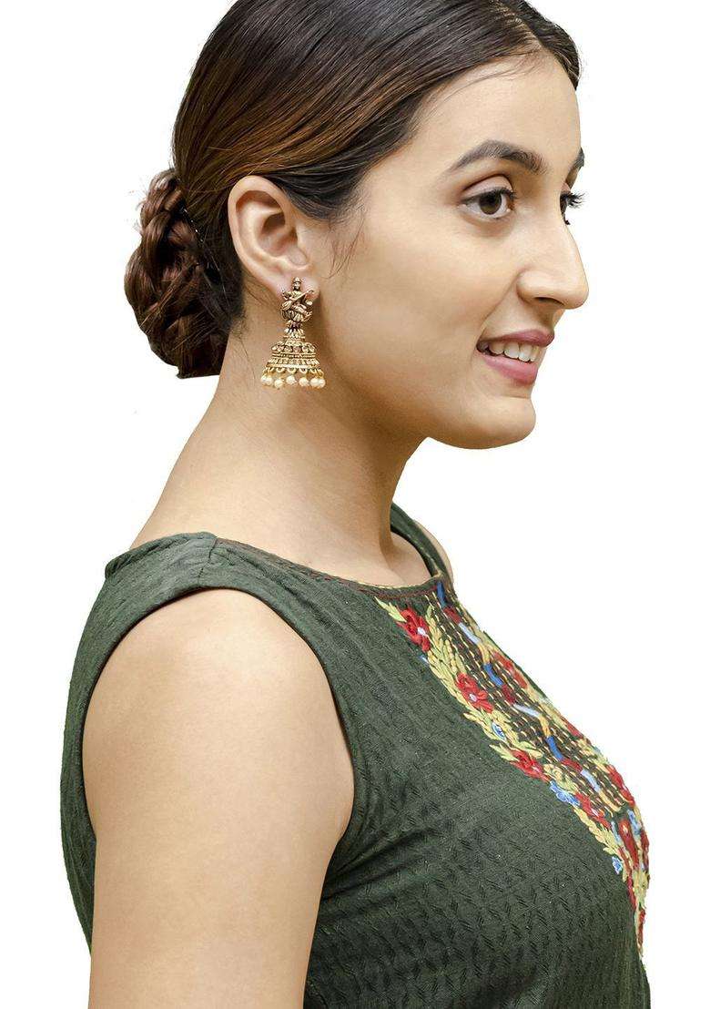 Gold-Plated Contemporary Jhumkas Earrings with CZ Stone for Women | Traditional Temple Jewellery for Wedding & Festive Wear | Gift for Her - Indya