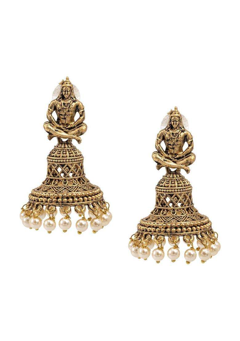 Gold-Plated Contemporary Jhumkas Earrings 30 Gms with CZ Stone for Women | Traditional Temple Jewellery for Wedding & Festive Wear | Gift for Her - Indya