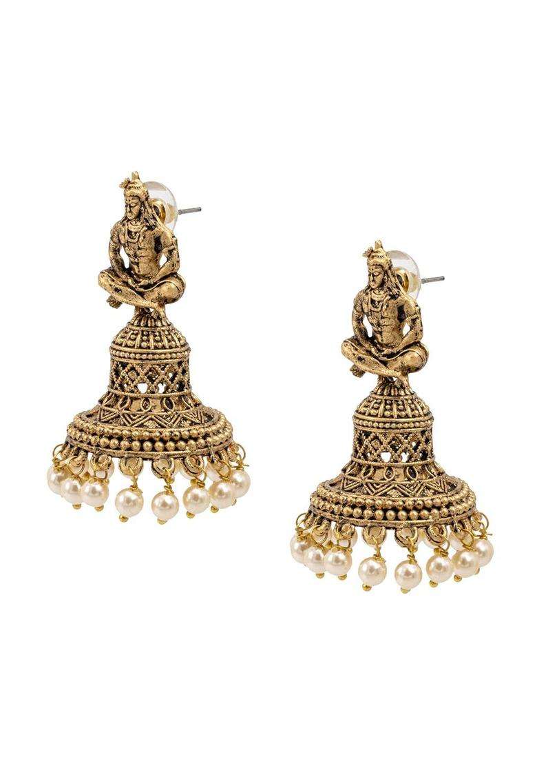 Gold-Plated Contemporary Jhumkas Earrings 30 Gms with CZ Stone for Women | Traditional Temple Jewellery for Wedding & Festive Wear | Gift for Her - Indya