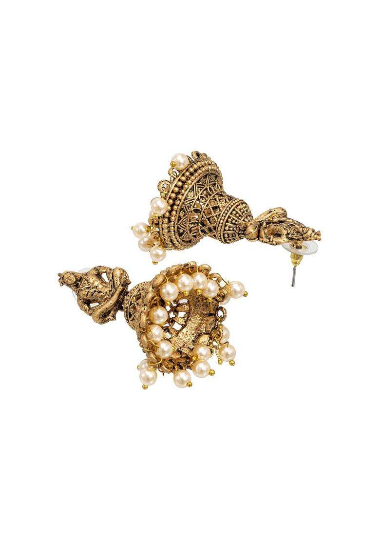 Gold-Plated Contemporary Jhumkas Earrings 30 Gms with CZ Stone for Women | Traditional Temple Jewellery for Wedding & Festive Wear | Gift for Her - Indya